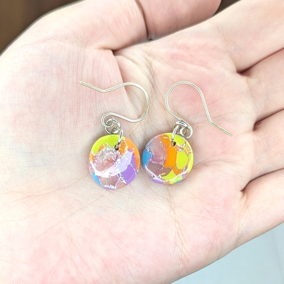 Small Neon Rainbow Tie-dye Earrings - Picture 3 of 5